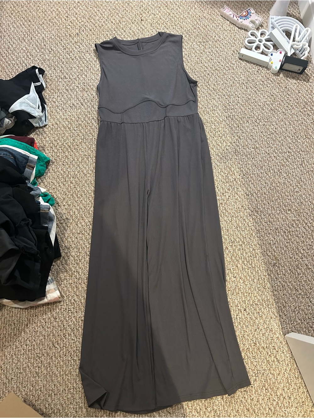 Cider Sleeveless Wide-Leg Jumpsuit in Charcoal Gray